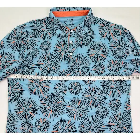 Oahu Golf Apparel Wana Sea Urchin Print Polo Shirt Men’s Size XL UPF 50+ - Picture 6 of 8